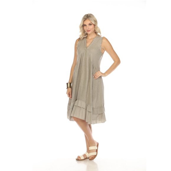 Taupe Frayed Style Ruffle Hem Dress - Picture 2 of 10